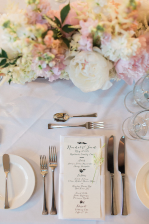 Pink and Ivory Flowers with Wedding Menu