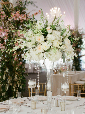 White and Ivory Centerpiece with Garden Roses and Hydrangea