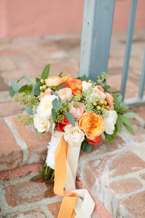 Bridal Bouquet with Peach Ribbons