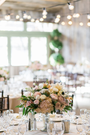 Centerpiece with Pink and Ivory Flowers
