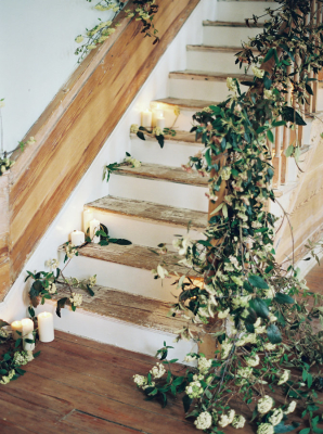 Greenery and Candles on Staircase