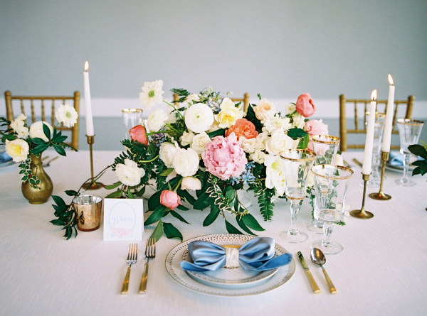 Pastel Pink Ivory and Coral Centerpiece