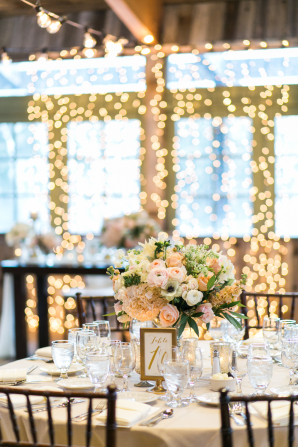 Pink and Brown Reception with String Lights