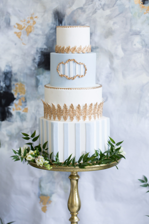Sky Blue and Gold Wedding Cake