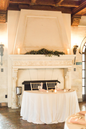 Sweetheart Table in front of Wedding Mantel