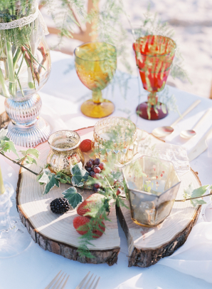 Votives and Berries on Wooden Round