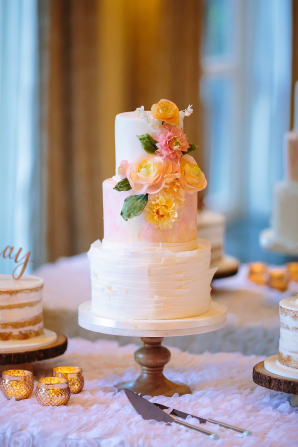 Wedding Cake with Peach Flowers