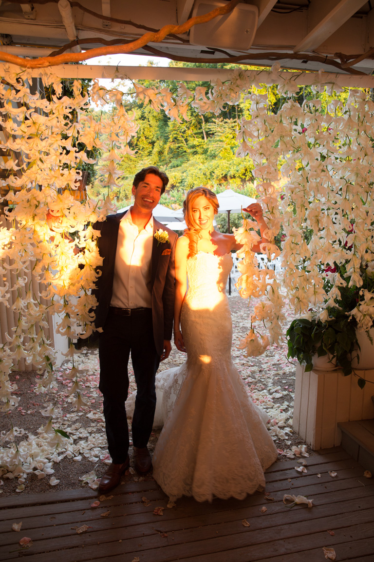 Bride and Groom with Hanging Orchids