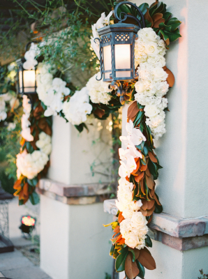 Garland with White Roses and Magnolia Leaves