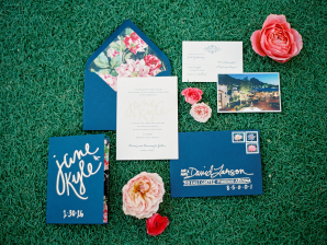 Navy and Floral Wedding Invitations