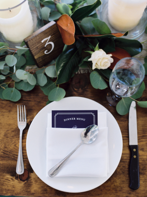 Place Setting with Navy Blue Menu