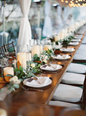 Wood Tables with Candle Centerpiece
