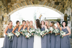 Bridesmaids in Slate Blue Gowns