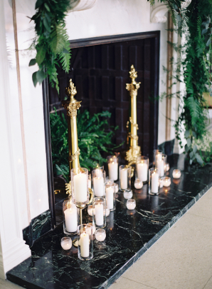 Pillar Candles in Fireplace