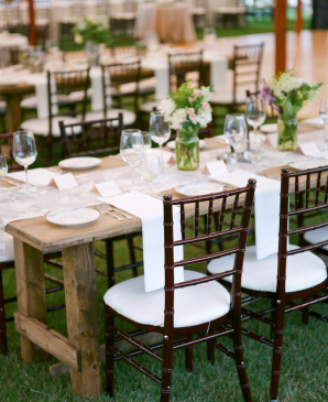 Wood Farmhouse Tables at Wedding