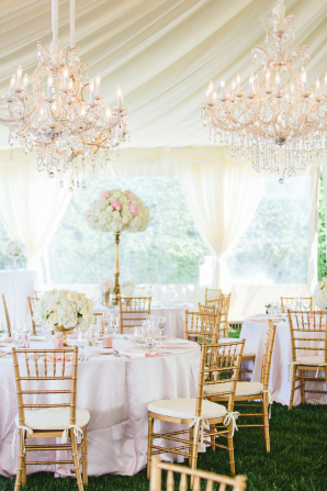 Elegant Tent Reception with Chandeliers