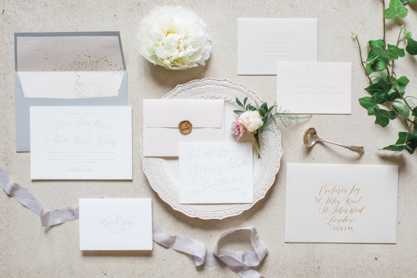 Gray Ivory and Gold Wedding Invitations