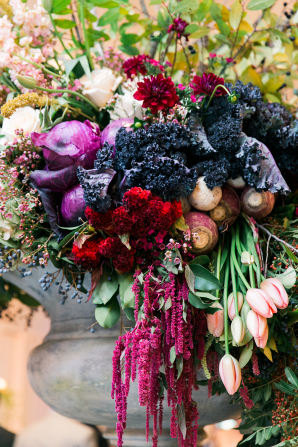 Kale Pomegranate and Turnip Wedding Flowers