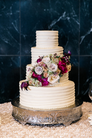Wedding Cake with Burgundy Flowers
