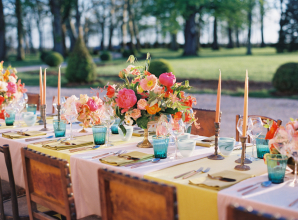 Colorful Pink and Mustard Wedding Table