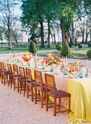 Elegant Pink and Yellow Wedding Reception