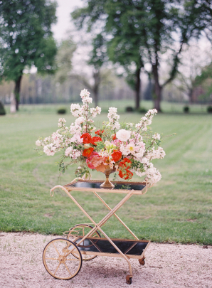 Flowers on Elegant Bar Cart