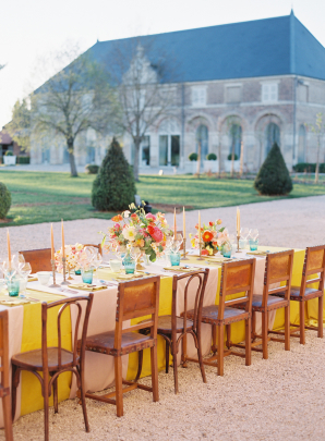 Yellow Pink and Turquoise Wedding Table