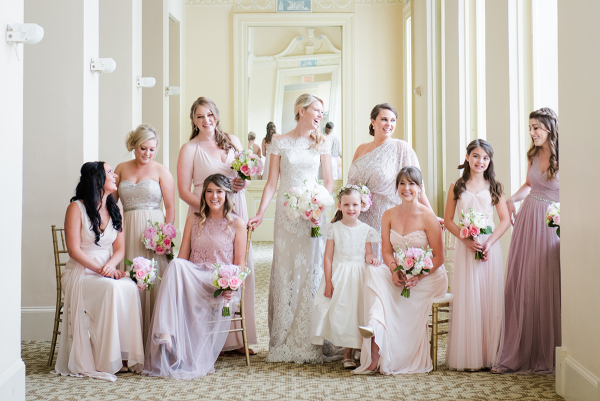 Bridesmaids in Mauve and Pink