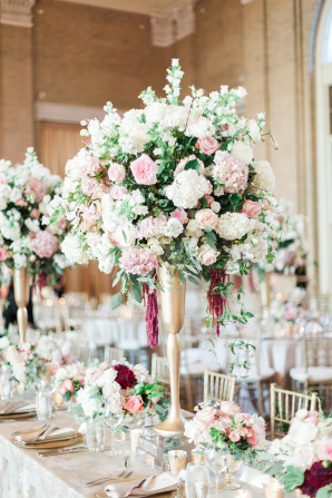 Centerpiece for Gold and Pink Ballroom Wedding