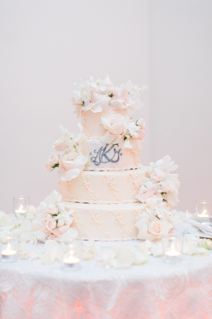 White Wedding Cake with Monogram