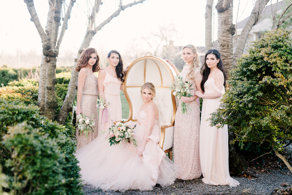 Bride and Bridesmaids in Blush and Gold
