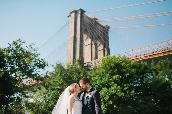 Bride and Groom Under Brooklyn Bridge