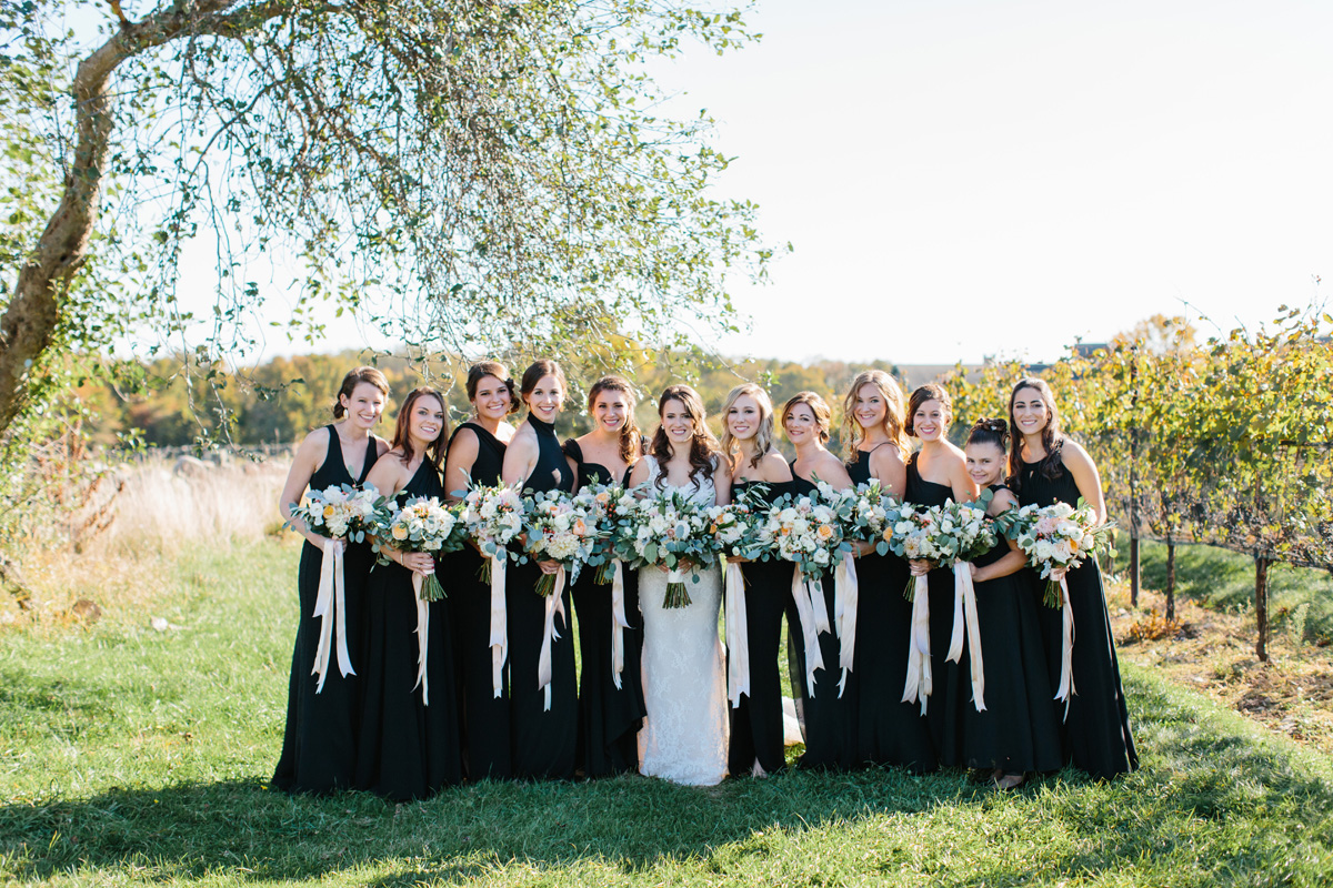 Bridesmaids in Black Dresses