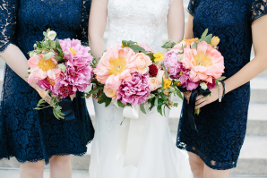 Bridesmaids with Pink and Fuchsia Bouquets