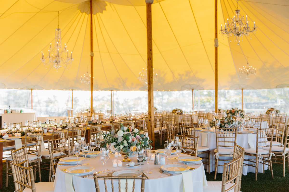 Tent Wedding Reception with Yellow Lighting