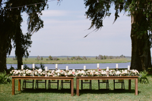 Long Wood Tables at Wedding