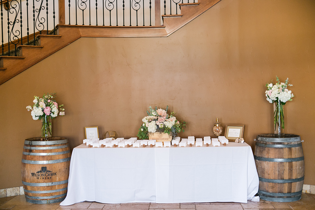 Escort Card Table with Wine Barrels