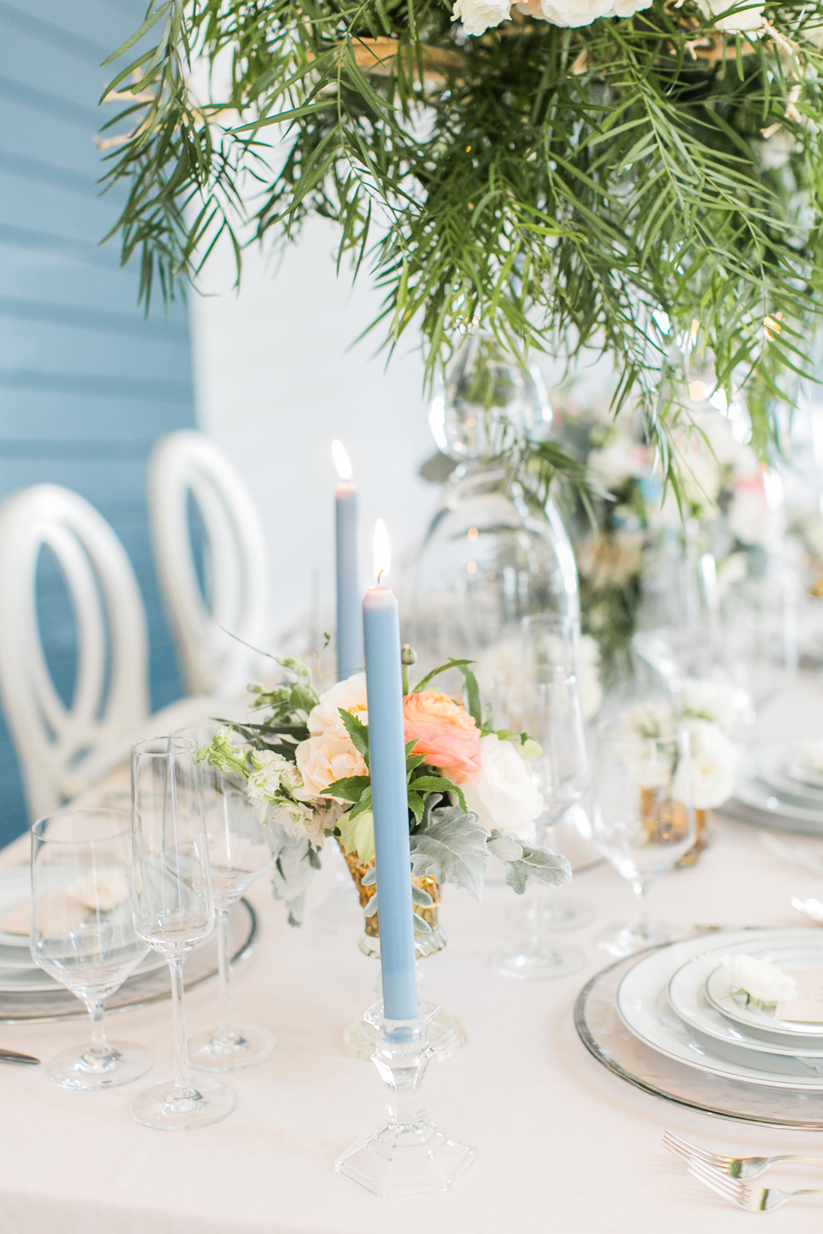 Blue Taper Candle Centerpiece