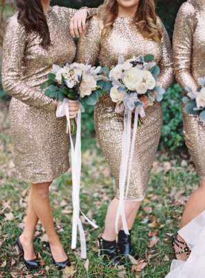 Bridesmaids in Gold Sequin Dresses