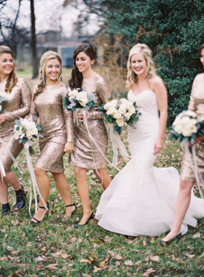 Bridesmaids in Gold Sequin Sheaths