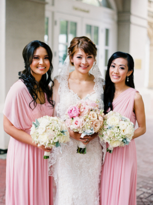 Bridesmaids in Pink Convertible Dresses