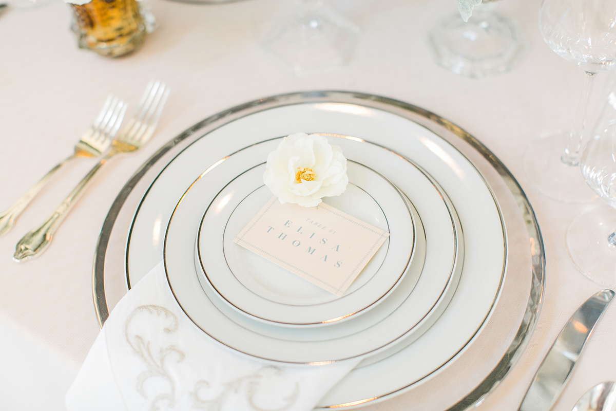Silver and White Wedding Place Setting