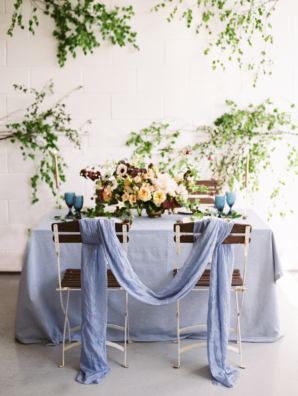Blue Copper and Greenery Wedding Table