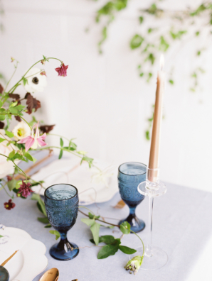 Blue Goblets at Wedding Table