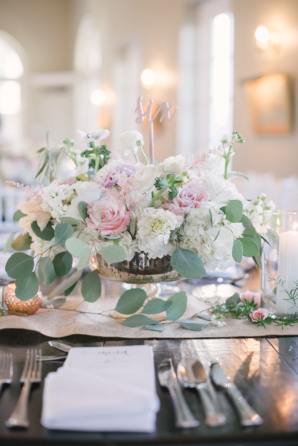 Centerpiece of Pink and Ivory Garden Flowers