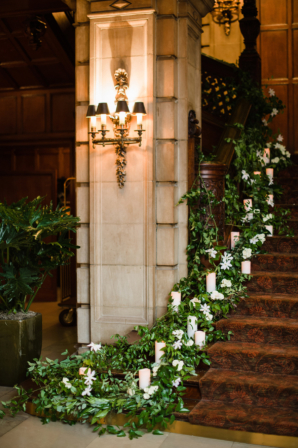 Greenery and Candles on Staircase