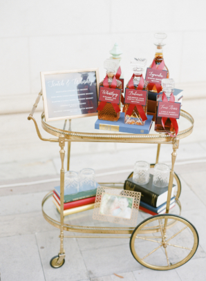 Red White and Blue Bar Cart at Wedding
