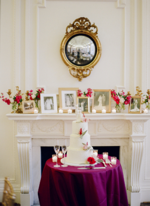 Wedding Cake Table in front of Mantel