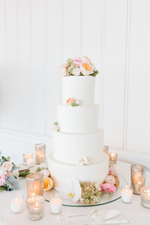 Wedding Cake with Pink and Peach Flowers