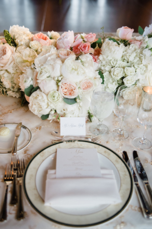 White and Pale Pink Centerpiece of Roses and Peony